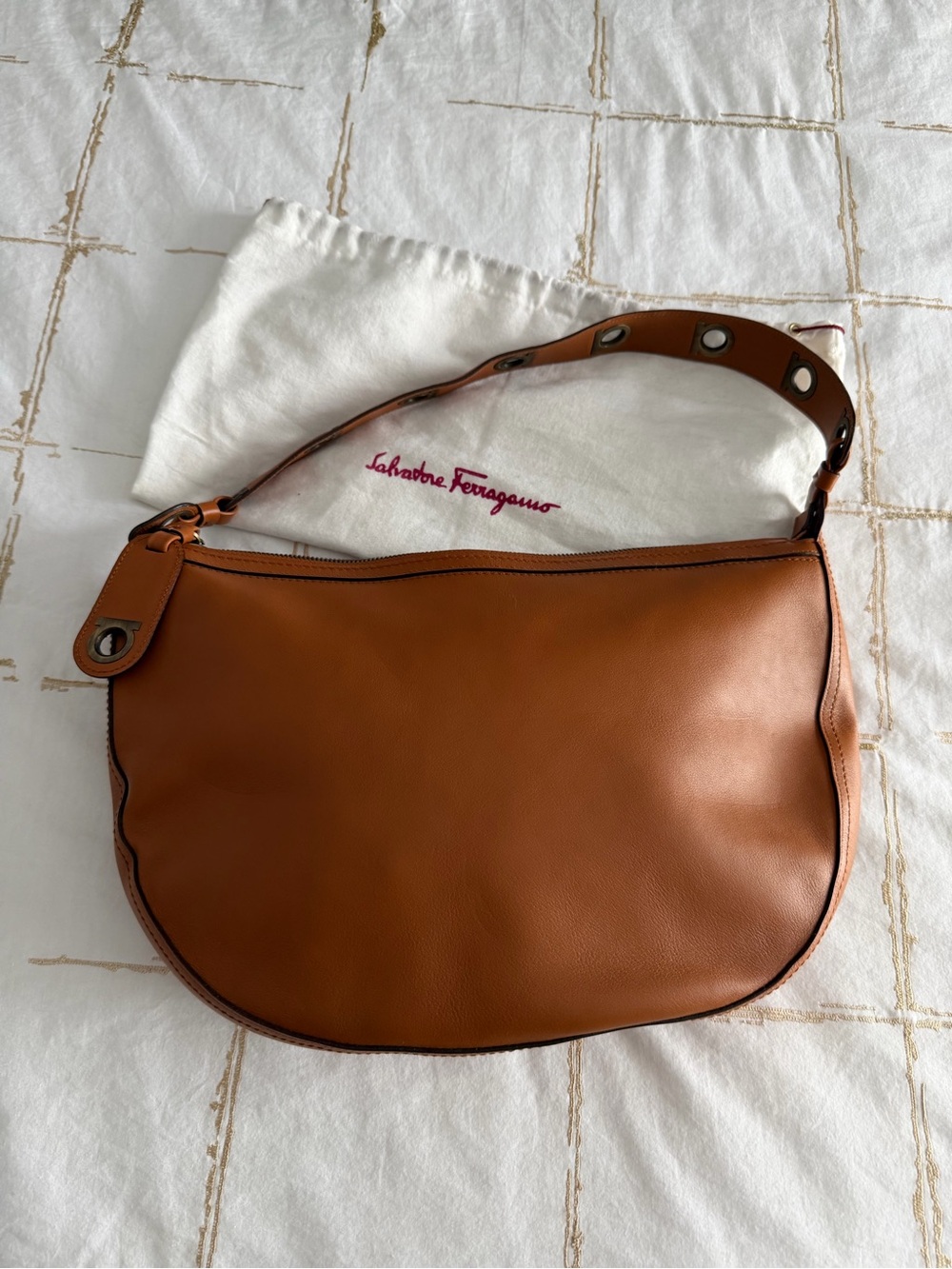 Salvatore Ferragamo Tan Leather Hobo Shoulder Bag - Picture 4 of 5